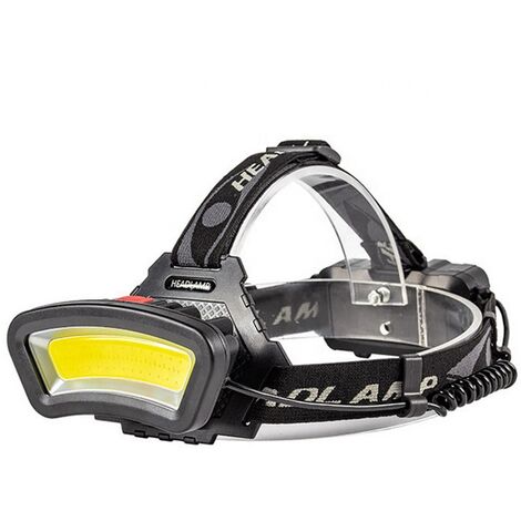 LED COB, USB Rechargeable étanche Phare 2000 lumens, avec lumière rouge, Lampe de travail pour casque, Entretien et construction de voiture, durée fonctionnement 7-14 heures (pile non incluse)