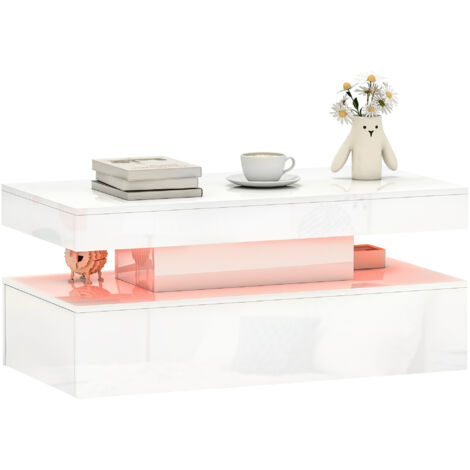 LED Coffee Table with Storage - High Gloss White
