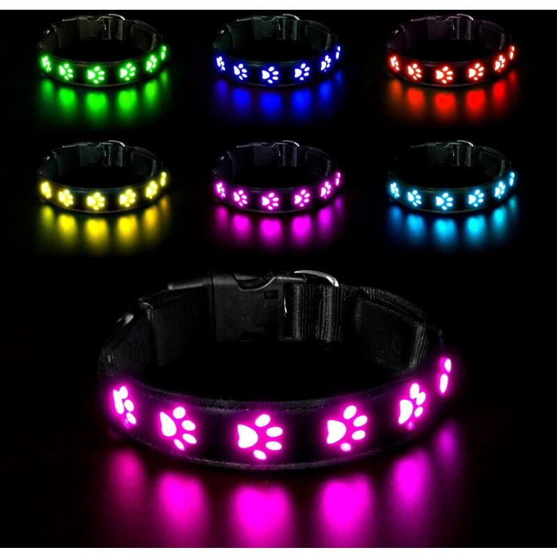 Jusch - led Collier Lumineux pour Chiens, Lumière Collier Chien Rechargeable et Etanche, Collier de Réglable avec 7 Modes d'éclairage(Coloré-S)