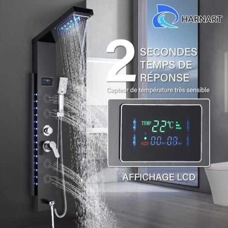 LED Colonna Doccia Idromassaggio Miscelatore per Vasca con 5 Funzioni Pannello Doccia Set in 304 Acciaio Inox Sistema Set Doccia con Soffione Fisso,Massaggi,Doccetta e Bocca Vasca,Nerax