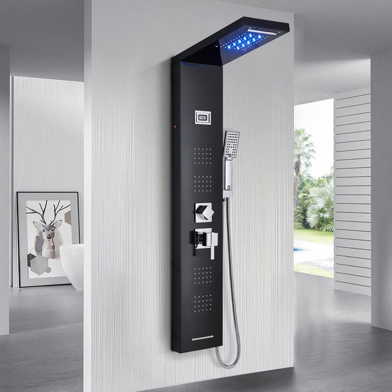 Zamery - Led Colonne de Douche Hydromassage Noir Douche à Pluie Panneau Douche Système Douchette à Main Colonne Douche en lcd Affichage Température