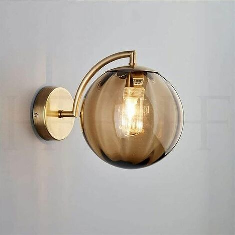 LED Colorful Glass Globe Wall Sconce Golden Wall Sconce Full Metal Bracket Simple Indoor Sconce Lighting for Bedroom Living Room Corridor Restaurant (color : Amber glass)