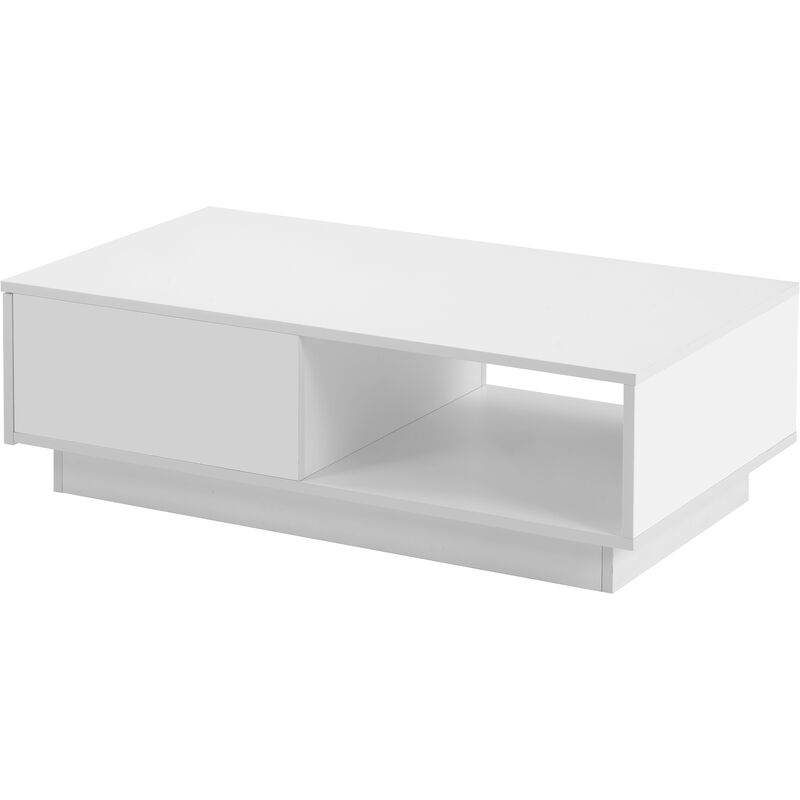 LED Couchtisch mit Stauraum, Moderne Wohnzimmertisch in Hochglanz mit Schubladen (Weiß)