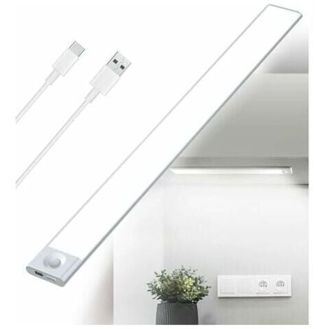 JALLERIA Tigrezy LED Cuisine Sous Meuble Rechargeable USB, 2500mAh 40cm Dimmable Lampe Placard Detecteur de Mouvement Barre LED Sans Fil Rechargeable Lumiere Capteur PIR a Pile pour Escalier Interieur