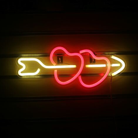 Led Cupidon Enseignes Au Neon Coeur Rouge Neon Mural Decoratif Enseigne Au Neon Usb Puissance Veilleuse Pour Chambre Bar Appartement Mariage Saint Anniversaire Cadeau D'anniversaire (Jaune Rouge)