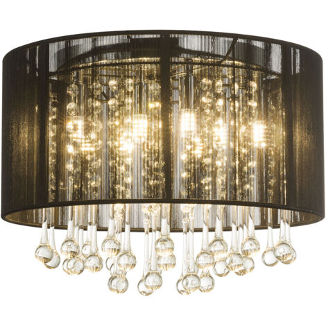 LED Decken Hänge Leuchte Glas Kristall Wohn Zimmer Pendel Lampe Seide schwarz Globo 15095D
