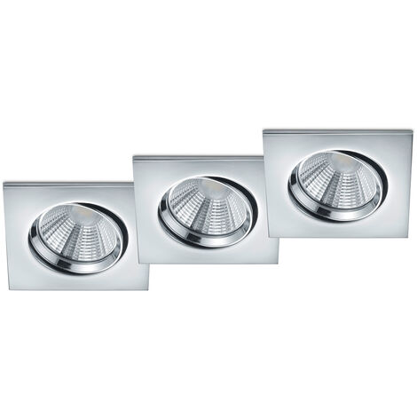 LED Deckeneinbaustrahler PAMIR eckig 3er Set schwenkbar dimmbar Chrom glänzend