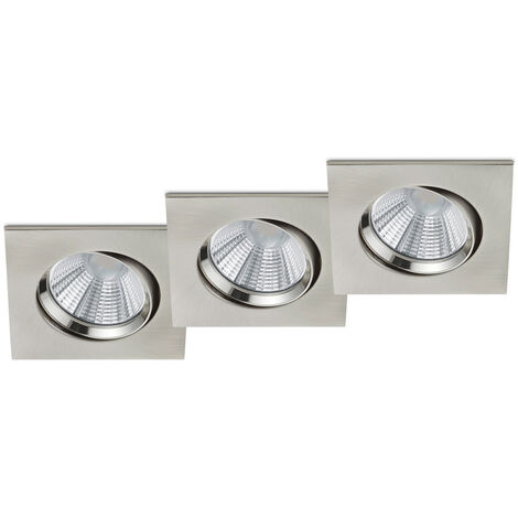 LED Deckeneinbaustrahler PAMIR eckig 3er Set schwenkbar dimmbar Silber matt