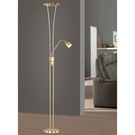 LED Deckenfluter ARIZONA mit Leselampe & Dimmer 180cm hoch, Messing