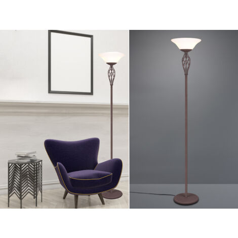 LED Deckenfluter Landhausstil in Rostoptik mit Glasschirm, Höhe 180cm