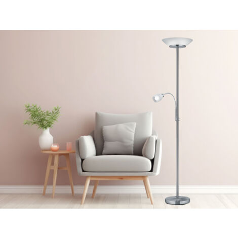 LED Deckenfluter mit Flexarm Leselampe, Silber & Glasschirme weiß, H: 180cm