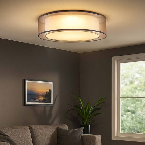 LED Deckenlampe dimmbar über Lichtschalter Wohnzimmerlampe Deckenleuchte Schlafzimmerlampe, Metall nickel matt, Textil grau, 24W 2800lm warmweiß, DxH 50 x 15,5 cm
