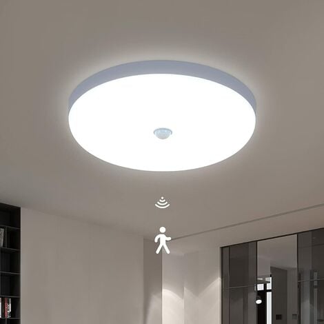 COMELY LED-Deckenleuchte mit Bewegungsmelder, 30W 6600K Moderne Deckenlampe Kaltweißes Licht, 25CM Runde Deckenleuchte Weiß für Küche, Flur, Treppe, Schlafzimmer, Flur (IP40) [Energieeffizienzklasse E] énerg