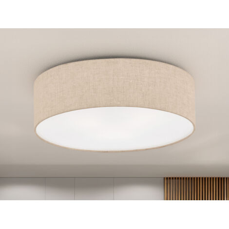 LED Deckenlampe rund mit Lampenschirm Leinen Beige, Ø 40cm