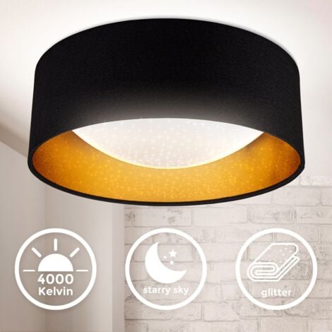 LED Deckenlampe schwarz-gold Deckenleuchte Stoff Schlafzimmer 18W Textilschirm