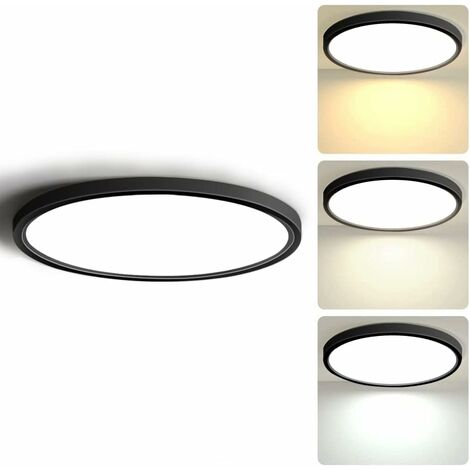 LED-Deckenleuchte, 28 W, 2520 lm, ultradünn, schwarze Deckenleuchten, 2800 K/4000 K/6500 K, dimmbar durch Wandschalter, für Badezimmer, Schlafzimmer, Wohnzimmer, Küche, Büro, Ø30 cm