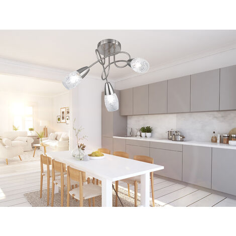 LED Deckenleuchte 3-flammig dimmbar, Silber mit Dekorglas satiniert, Ø 47cm