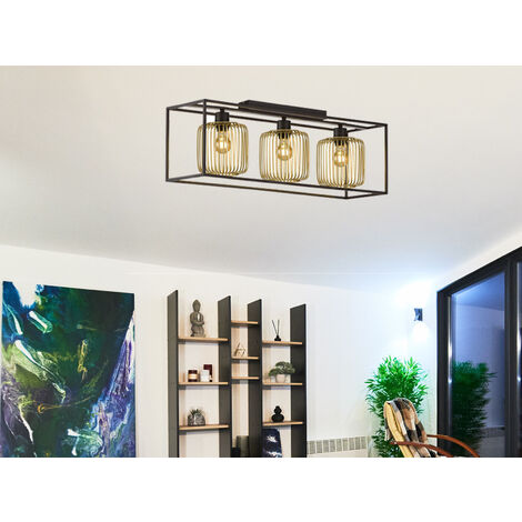 LED Deckenleuchte 3-flammig Schwarz Gold dimmbar über Schalter, Breite 83cm
