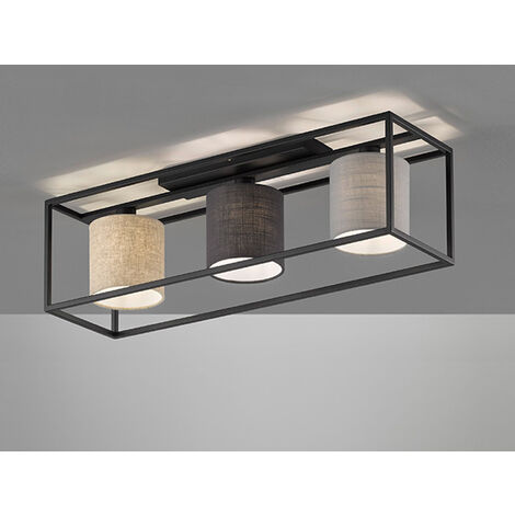 LED Deckenleuchte 3-flammig Stoffschirme Leinen mehrfarbig, Breite 70cm