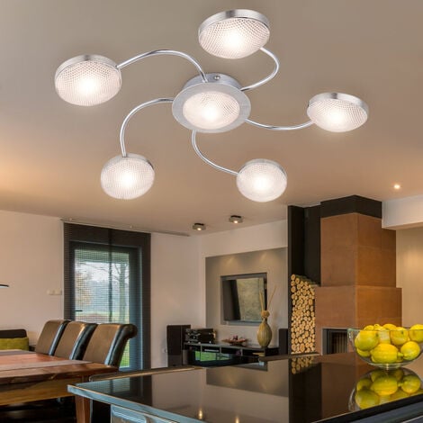 ETC-SHOP LED Deckenleuchte 6 flammig Deckenstrahler Nickel matt Chrom Alu Deckenlampe, 5 Arme, 6x LED warmweiß, 43x6cm, Wohnzimmer Flur Schlafzimmer