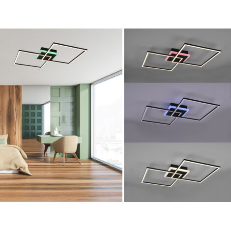 LED Deckenleuchte ARRIBO Schwarz 3 Stufen Dimmer & Farbwechsler, Breite 85cm