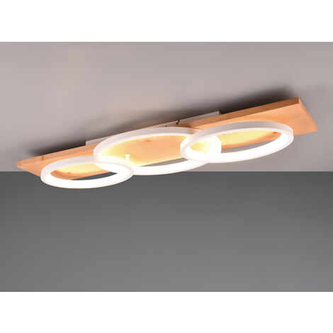 LED Deckenleuchte BARCA dimmbar Naturholz, Metall Weiß, Breite 97cm