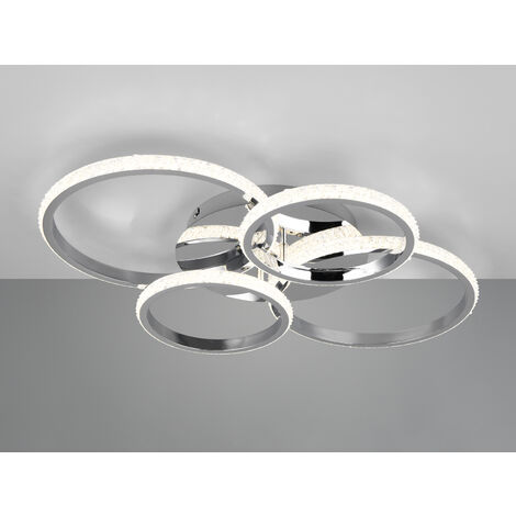 LED Deckenleuchte CIRES dimmbar, Kristall Ringe schwenkbar Chrom, Breite 65cm