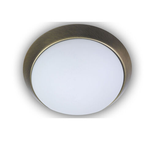 LED Deckenleuchte / Deckenschale, Opalglas matt, Dekorring Altmessing, Ø 30cm