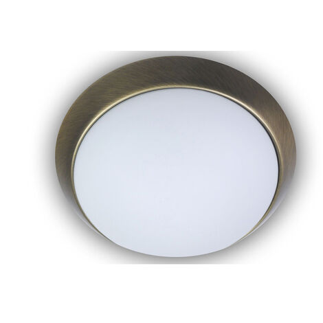 LED Deckenleuchte / Deckenschale, Opalglas matt, Dekorring Altmessing, Ø 35cm
