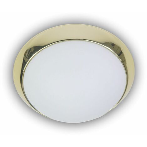 LED Deckenleuchte  Deckenschale Opalglas matt, Dekorring Messing poliert, Ø 25cm