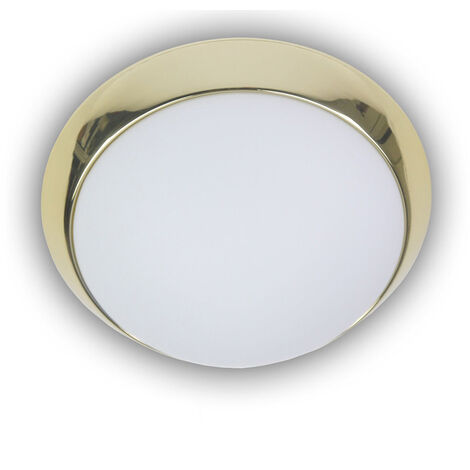 LED Deckenleuchte Deckenschale Opalglas matt, Dekorring Messing poliert, Ø 30cm