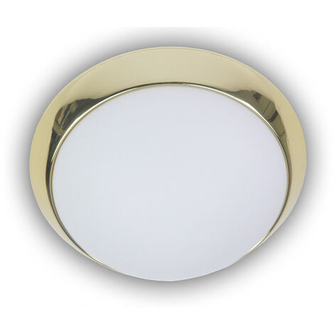 LED Deckenleuchte Deckenschale Opalglas matt, Dekorring Messing poliert, Ø 45cm