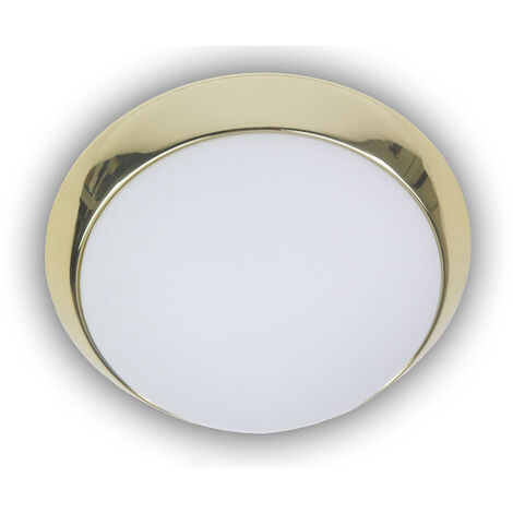 LED Deckenleuchte Deckenschale Opalglas matt, Dekorring Messing poliert, Ø 50cm