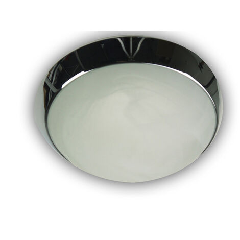 LED Deckenleuchte / Deckenschale rund, Glas Alabaster, Dekorring Chrom, Ø 30cm