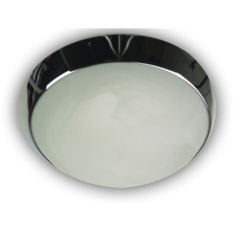 LED Deckenleuchte / Deckenschale rund, Glas Alabaster, Dekorring Chrom, Ø 35cm