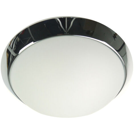 LED Deckenleuchte / Deckenschale rund, Opalglas matt, Dekorring Chrom, Ø 30cm