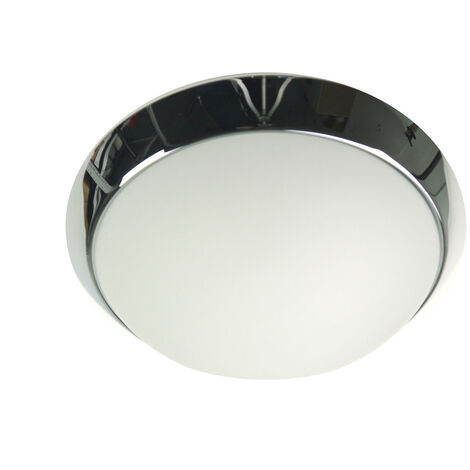 LED Deckenleuchte / Deckenschale rund, Opalglas matt, Dekorring Chrom, Ø 45cm