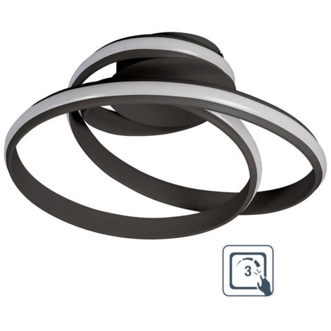 LED Deckenleuchte  dimmbar Modern Wohnzimmerleuchte Decke Ringe Deckenlampe schwarz, 3 Stufendimmer über Wandschalter, 32W 2100lm 3000K, DxH 40x25 cm Wofi