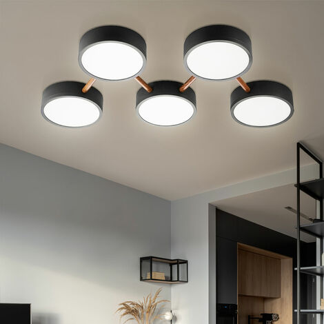 LED Deckenleuchte dimmbar rund Deckenlampe LED dimmbar Lampe Schlafzimmer Modern, Holzoptik schwarz, 25W 3400Lm warmweiß, L 74 cm