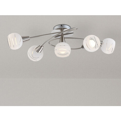 LED Deckenleuchte ELLIOTT 5-flammig, Glasschirme satiniert, Breite 62,4cm