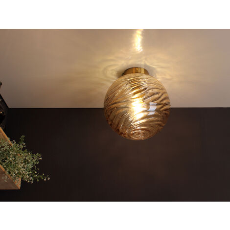 LED Deckenleuchte Glaskugel Wellenmuster Champagner, Globe Ø 30cm