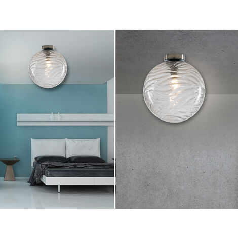 LED Deckenleuchte Glaskugel Wellenmuster Transparent, Globe Ø25cm