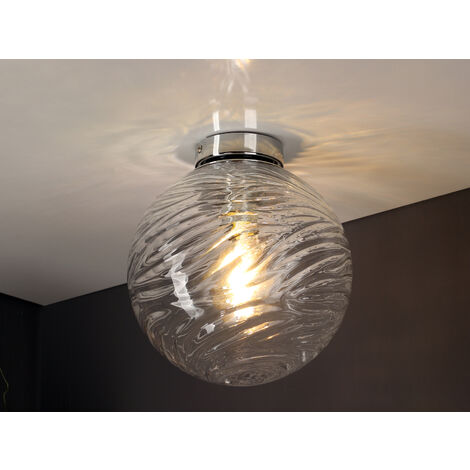 LED Deckenleuchte Glaskugel Wellenmuster Transparent, Globe Ø 30cm