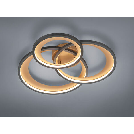 LED Deckenleuchte GRANADA mit drei Ringen Schwarz & Gold, dimmbar, Breite 71cm