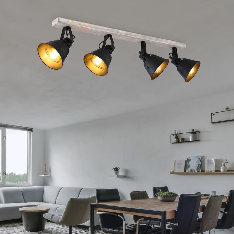 Vintage Decken Leuchte Holz Lampe Spot Strahler Leiste verstellbar schwarz im Set inkl. LED Leuchtmittel
