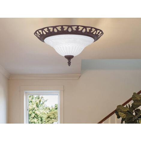 LED Deckenleuchte im Landhausstil Rostoptik mit Glasschirm, Ø 38cm