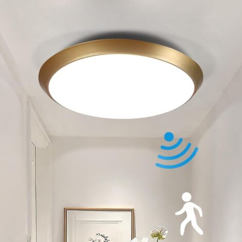 GBLY LED Deckenleuchte mit Bewegungsmelder Gold IP44 Φ30cm Rund Deckenlampe 15W Neutralweiß für Badezimmer Balkon Wohnzimmer Flur