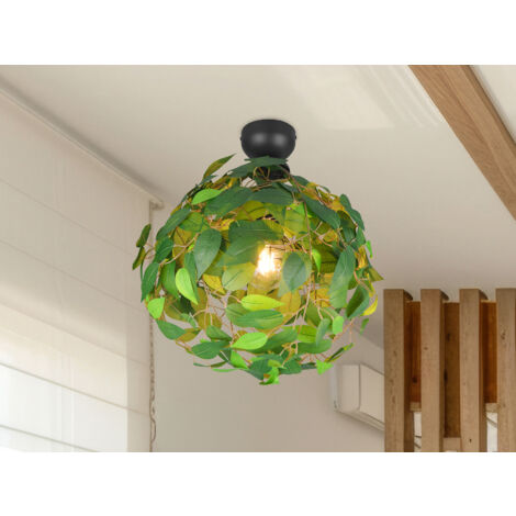 LED Deckenleuchte mit Blätter Lampenschirm in Grün, Ø 38cm