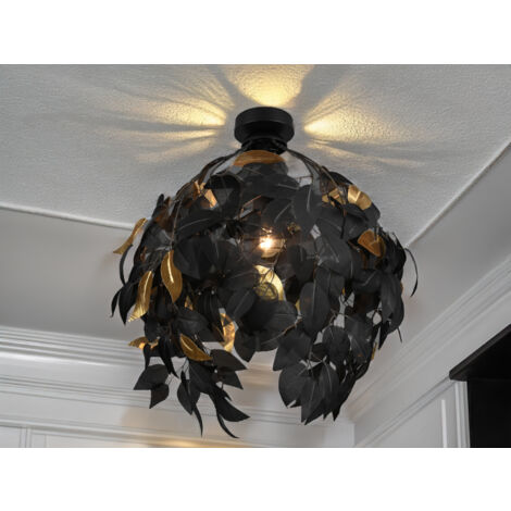 LED Deckenleuchte mit Blätter Lampenschirm Schwarz Gold, Ø 38cm