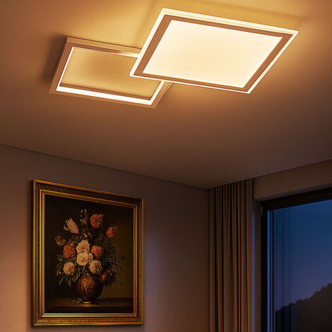LED Deckenleuchte mit Fernbedienung Deckenleuchte Esszimmer dimmbar CCT, Aluminium silber, 36W 2000Lm, LxBxH 51x51x4,5 cm, WOFI 11523